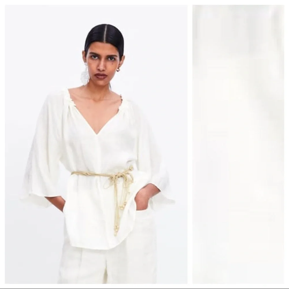 NWT. Zara White Linen Blouse. Size M.